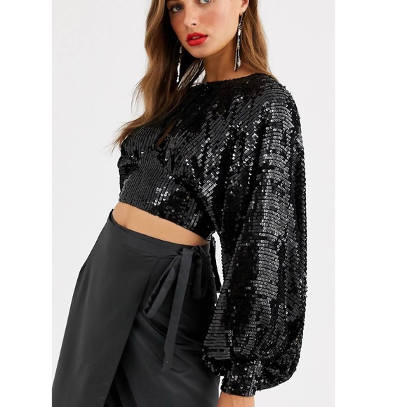 ASOS EDITION Blouson Sleeve Crop Top - Picture 2 of 2